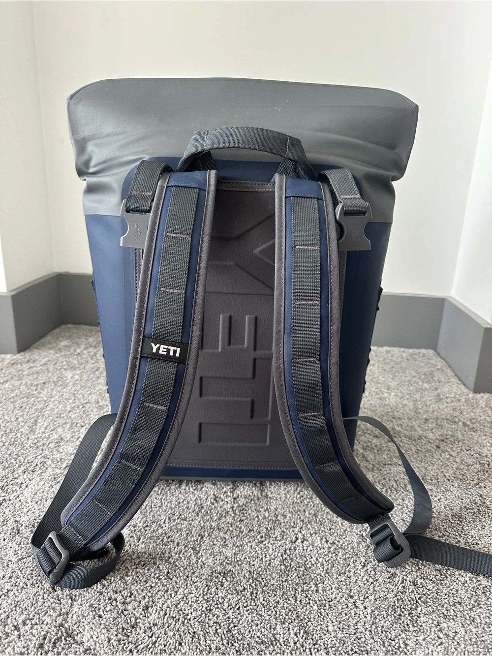 Yeti M12 Navy and Gray Roll-Top Soft Cooler Backpack
